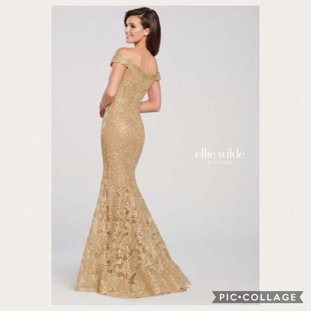 Brand new Ellie Wilde mermaid off the shoulder gold long Gown - Picture 4 of 5